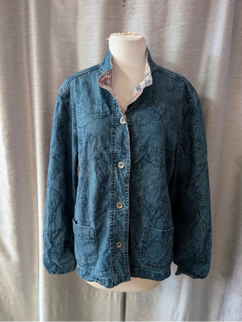 Embroidered Denim Jean Jacket L 14P